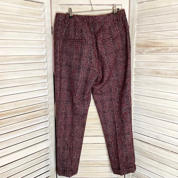 Vintage Benetton Burgundy Nubby Plaid Tweed Tapered Trousers 30 - Picture 4 of 7